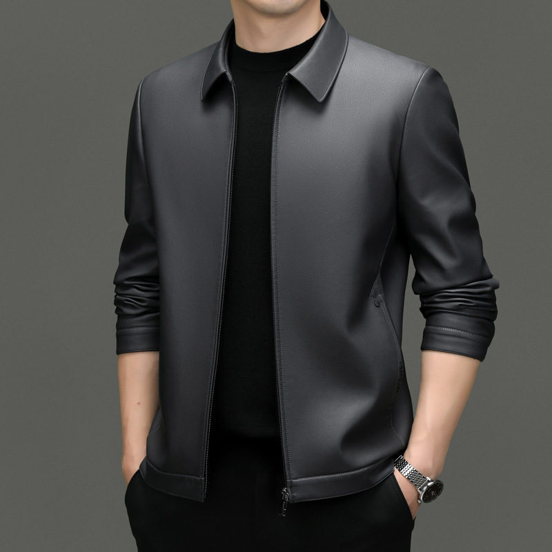 2024 Autumn New Men's Leather Jacket Fashionable Casual Zipper Polo Collar Matte Soft Leather Versatile Leather Coat Men's Clothing