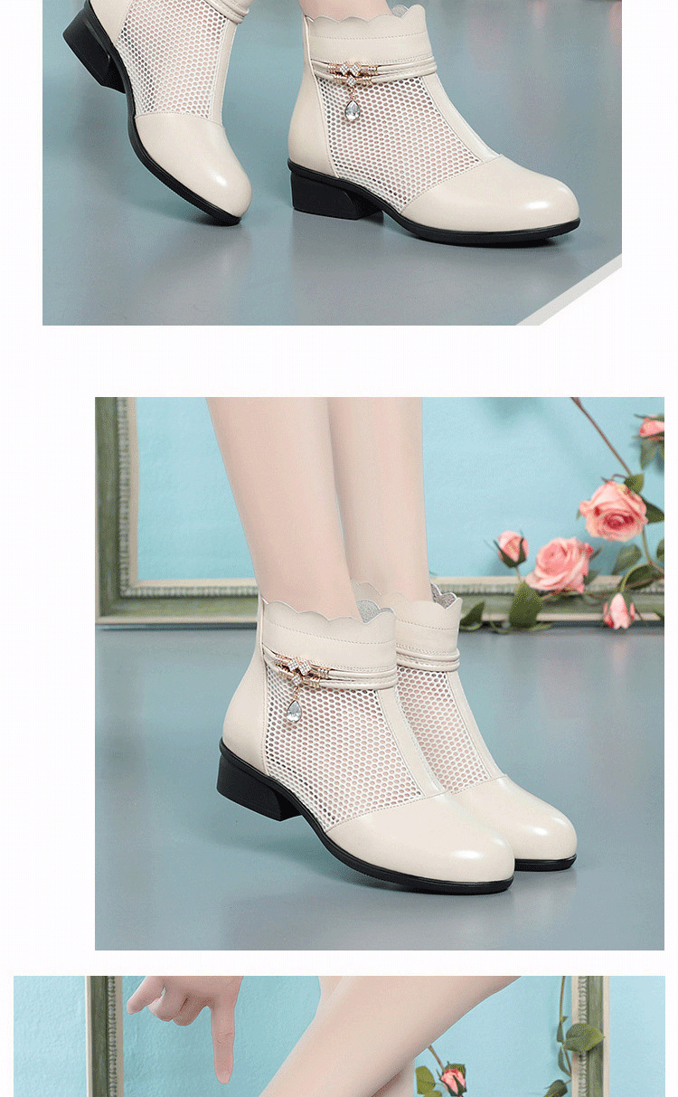 Boot nữ cổ thấp da thật lỗi họa tiết gót vuông phong cách Martin — màu be chi tiết 9