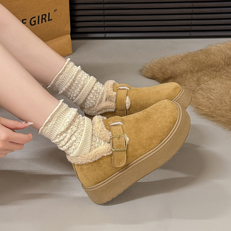 Zapatos de invierno de mujer de altura aumentada 2025 nuevos zapatos de nieve de calentamiento de lana de calentamiento de un pie zapatos de algodón de calentamiento