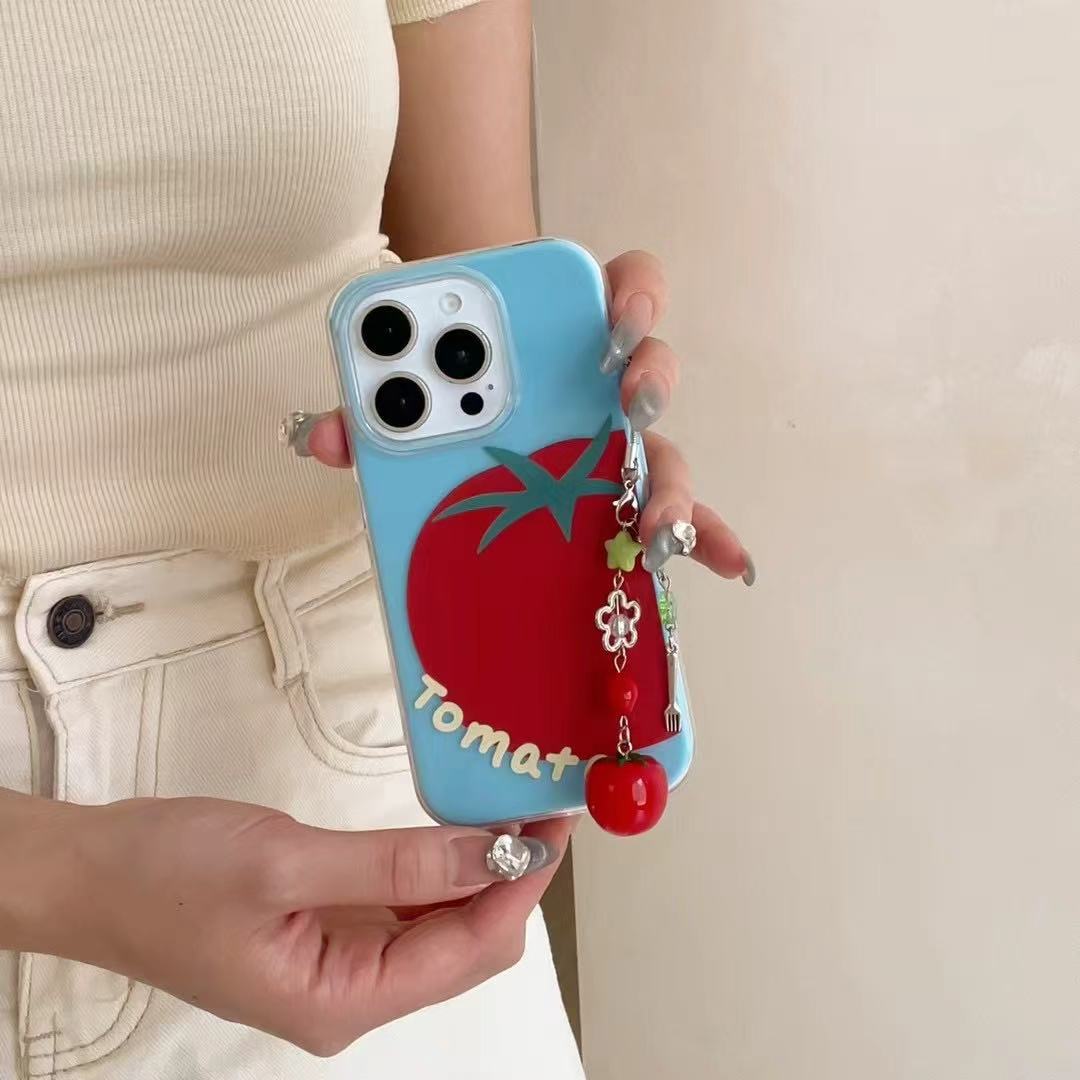 Tomate pequeño fresco de verano para Apple 16ProMax 2 en 1 iPhone 15 funda para teléfono móvil 14 hembra 16 colgante