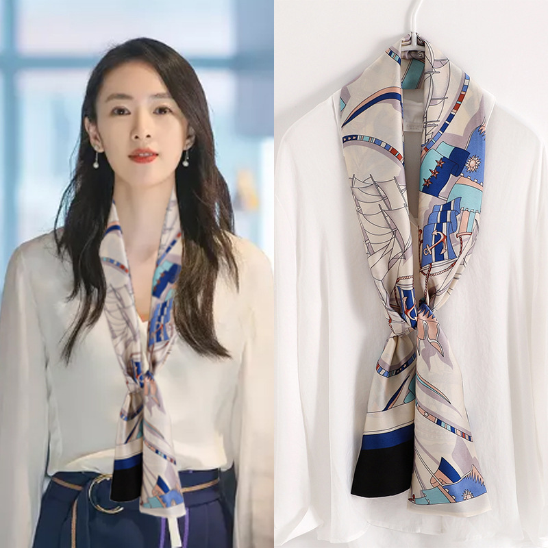 Star with the narrow long silk scarves female spring and autumn ore fashion Korean wild Korean version of the decorative scarf scarf