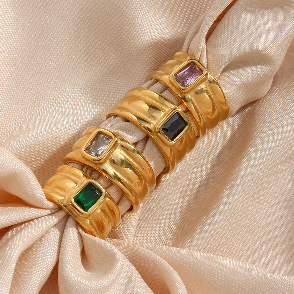 Fashion Rectangle Stainless Steel Rings Plating Zircon Stainless Steel Rings