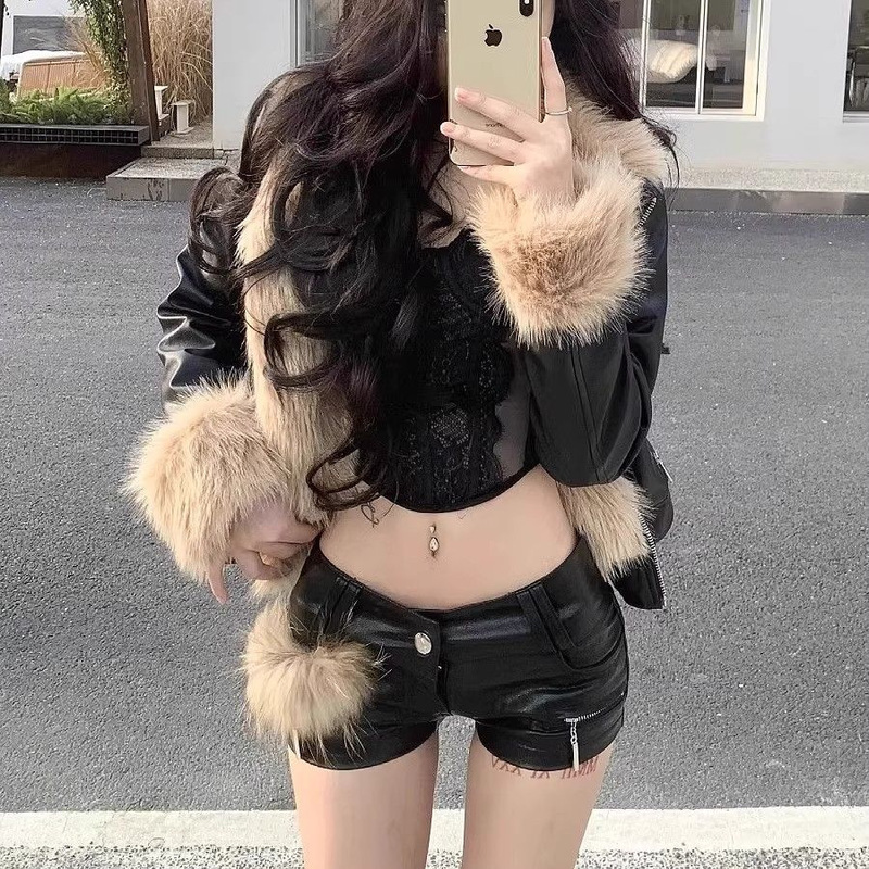 Maillard Sexy Y2K Low-Waist Sexy Pu Leather Ultra-Shorts Internet Celebrity Nightclub Tight-Fitting Hip Zipper Splicing Boot Pants