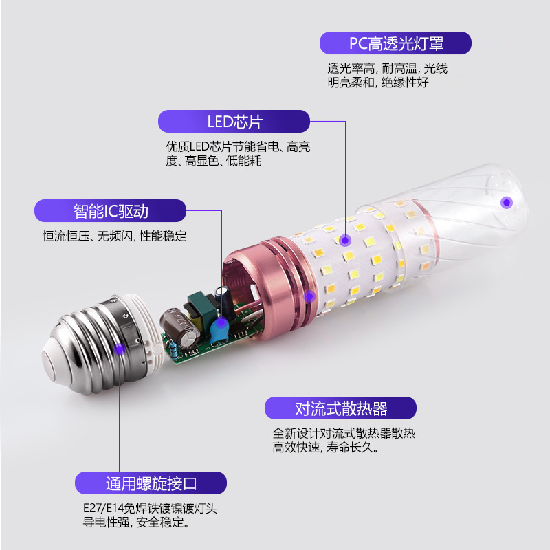 Lámpara tricolor e14 tornillo lámpara de maíz lámpara de dormitorio lámpara de techo lámpara de vela de atenuación especial