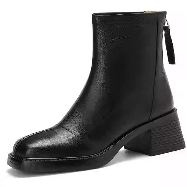 Bốt ngắn nữ mũi vuông da bò gót dày 6 cm khóa kéo sau — Màu nâu (lớp lót nhung 6cm) có sẵn hàng, Màu nâu (lớp lót đơn 6cm) có sẵn, Màu đen (lớp lót nhung 6cm) có sẵn hàng, Màu đen (lớp lót đơn 6cm) có sẵn hàng