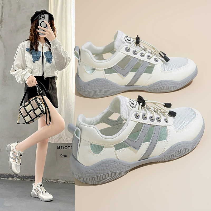 2025 Летняя женская обувь новая дышащая сетка обувь полые сандалии женские корейские дикие виды спорта повседневная маленькая белая обувь женская волна