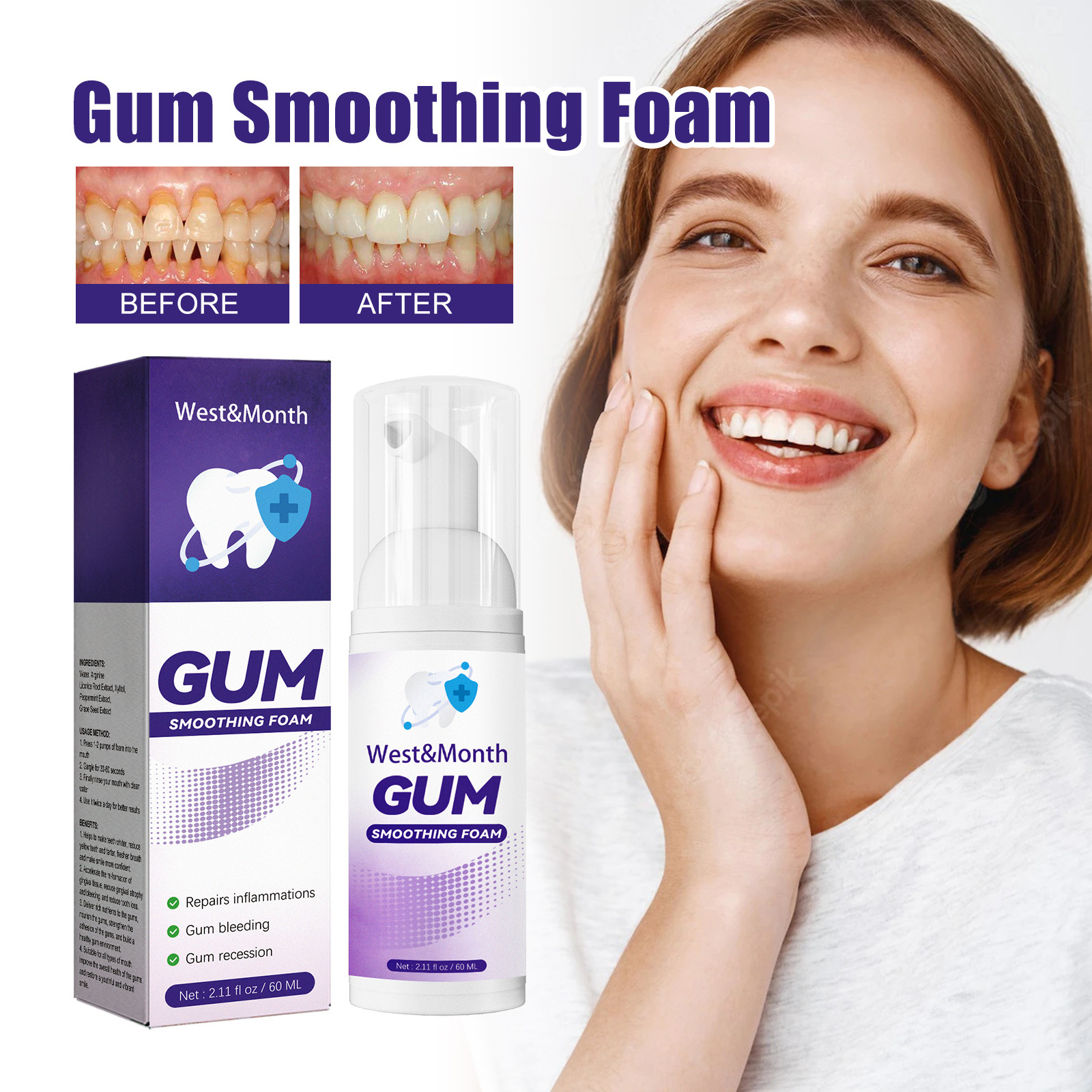 West&Month Schiuma di gomma Mousse Pulizia delle macchie dei denti Cura dello sporco Dentifricio sbiancante orale_voghion.com