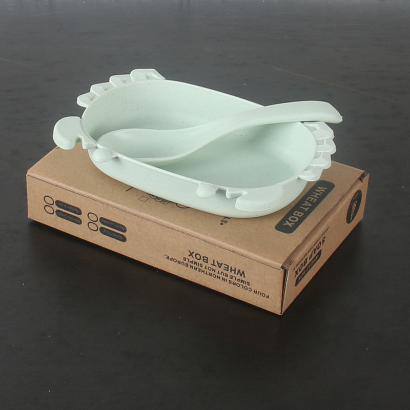 Plato Infantil con Cuchara de Paja de Trigo Resistente a Caídas para Niños y Estudiantes