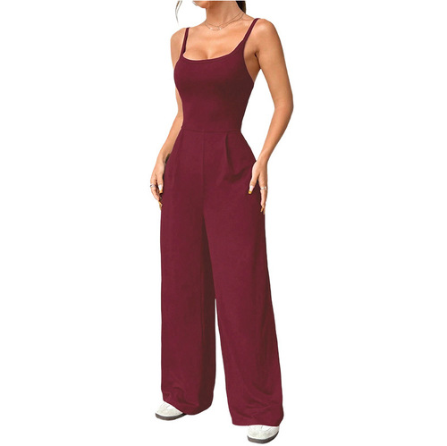 Exclusive for Bestsellers: 2026 New Arrival European and American Style Summer Solid-Color Women's Loose Jumpsuit with Straps