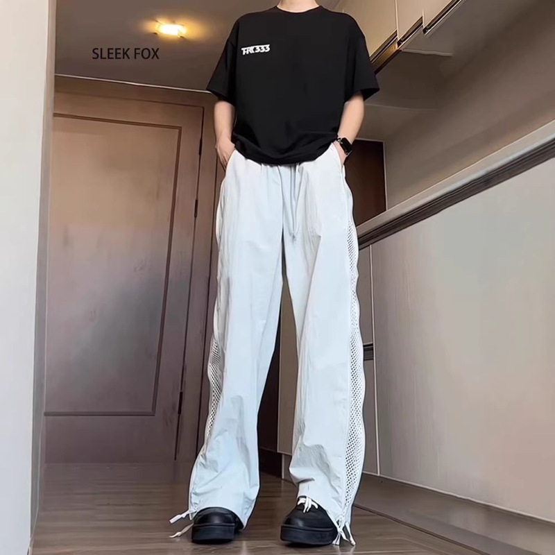 Spring Outdoor Straight-Leg Hiking Cargo Pants American-Style Quick-Dry Tactical Pants Men's Trendy Side-Zip Mesh Casual Pants