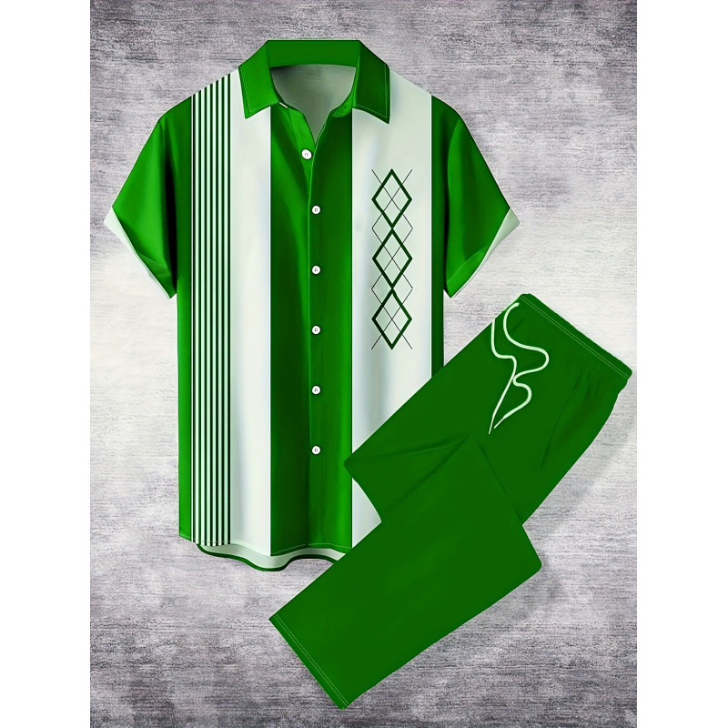 Cross-Border Men's Casual Fashion Short-Sleeved Shirt and Pants Set Hawaiian Shirt 3D Digital Print Fashion Shirt