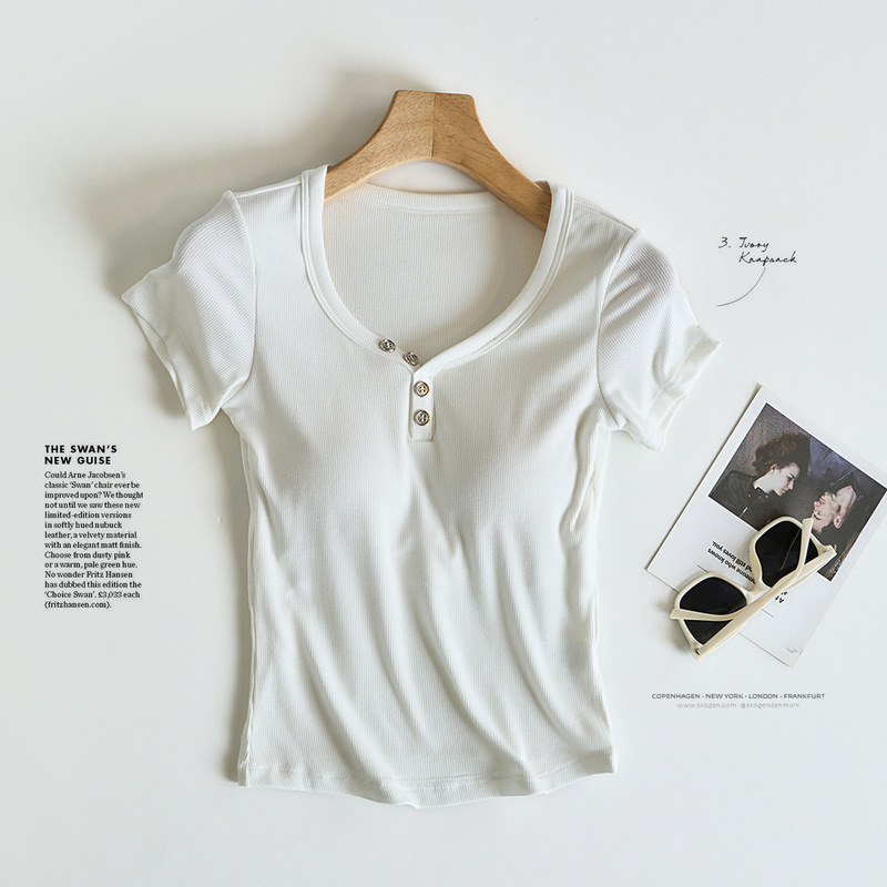 アメリカンレトロデザインニット半袖Tシャツ女性用2025新しい夏のホットガールスリムボトムストップ|undefined