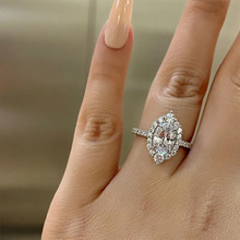 曹适马眼形状镶嵌椭圆锆石戒指 欧美ins风结婚戒指环女 婚礼仪式