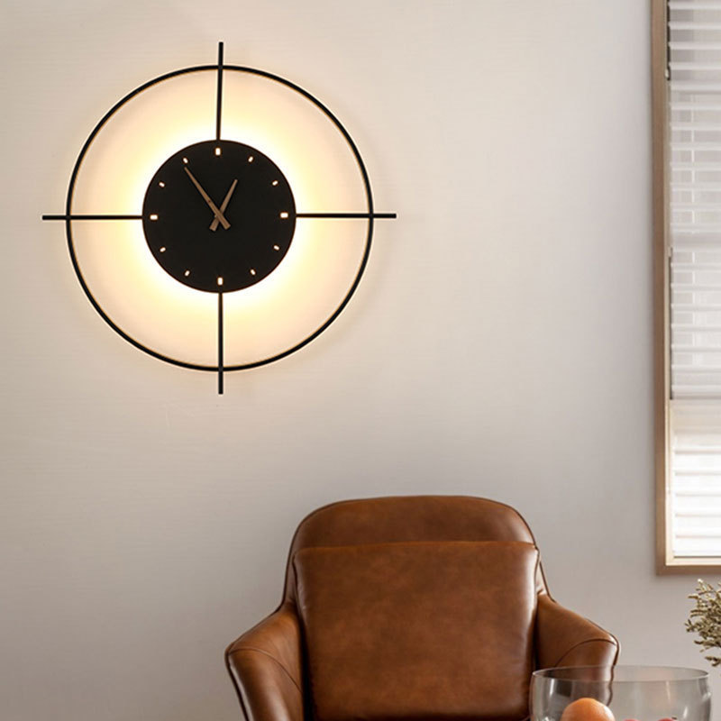 Mayorista nórdico minimalista silencioso reloj lámpara de pared de fondo de la sala de estar lámpara de pared decorativa diseñador de arte colgar lámparas de reloj