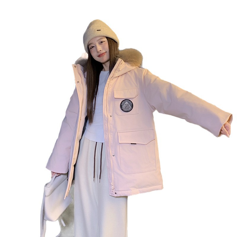 Moda de invierno moda de algodón mujer 2025 nuevo cuello de cabello con capuzas suelto engrosado chaqueta de algodón moda image 5