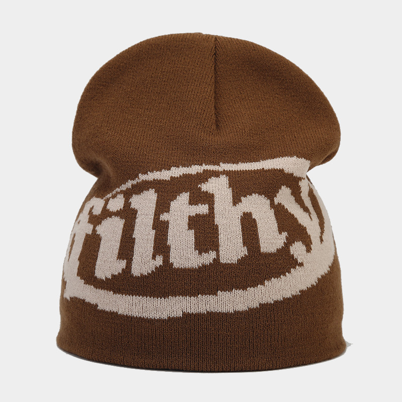 Neuer Jacquard-Strickpullover mit Buchstaben für Männer und Frauen, winddichte Ohrenschutzmütze für den Außenbereich im Herbst und Winter_voghion.com