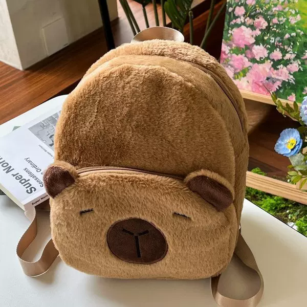 可爱水豚百搭双肩包新款大容量毛绒卡皮巴拉学生书包幼儿园