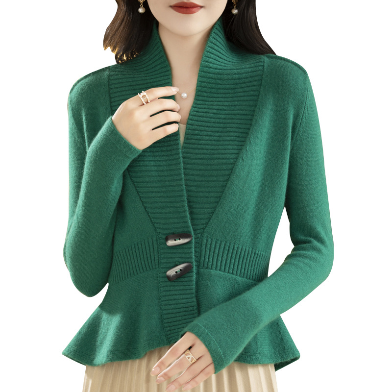 Women's Clothing waxy cardigan for women short waist slimming outer wear knitted sweater autumn and winter horn button coat sweater wholesale_voghion.com