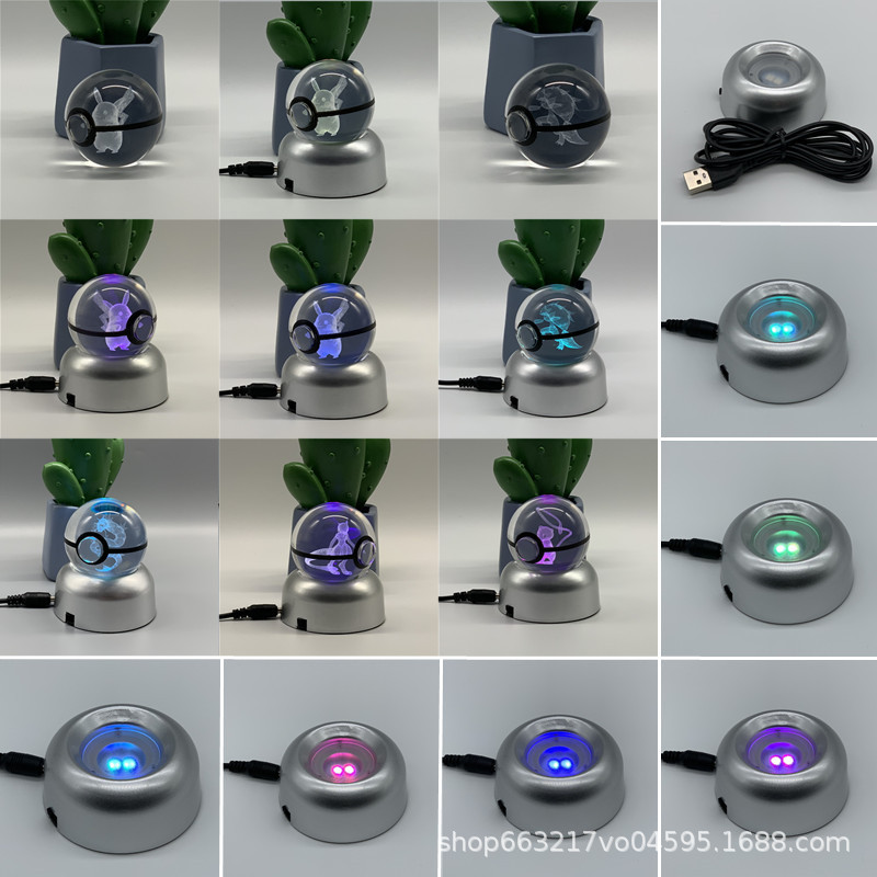 Ventas directas de fábrica transfronterizas Pokemon Pokemon Elfo Ball 3D Escultura interior Bola de cristal Animación Luz nocturna Personalización