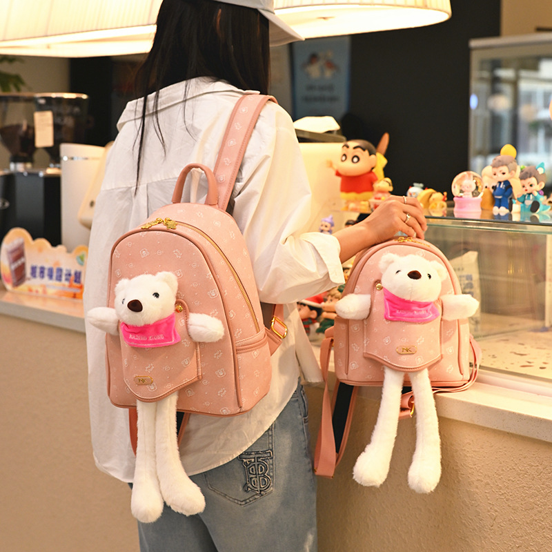 Mochila de oso de peluche tridimensional de dibujos animados encantadora impresión de niña mochila de gran capacidad otoño y invierno nueva bolsa de mujer de comercio exterior