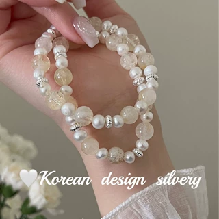 日系韩版气质简约饰品 S925纯银金发晶珍珠手链叠戴小众ins高级女