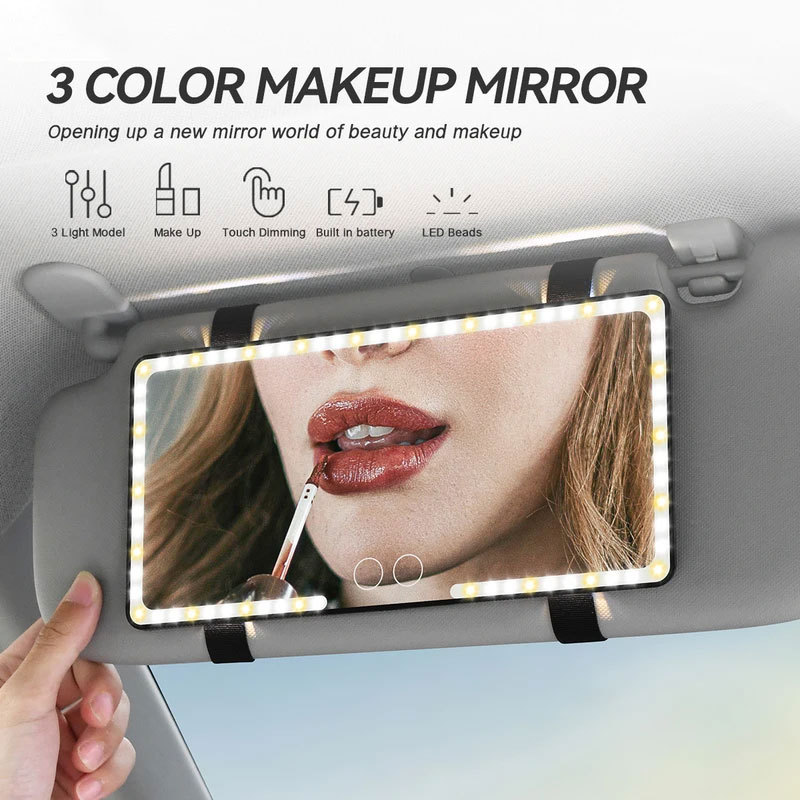 Cross-border Popular Car Sun Visor Mirror Three-color LED Makeup Mirror High-definition Ultra-thin Beauty Mirror Touch-up Three-speed Dimming