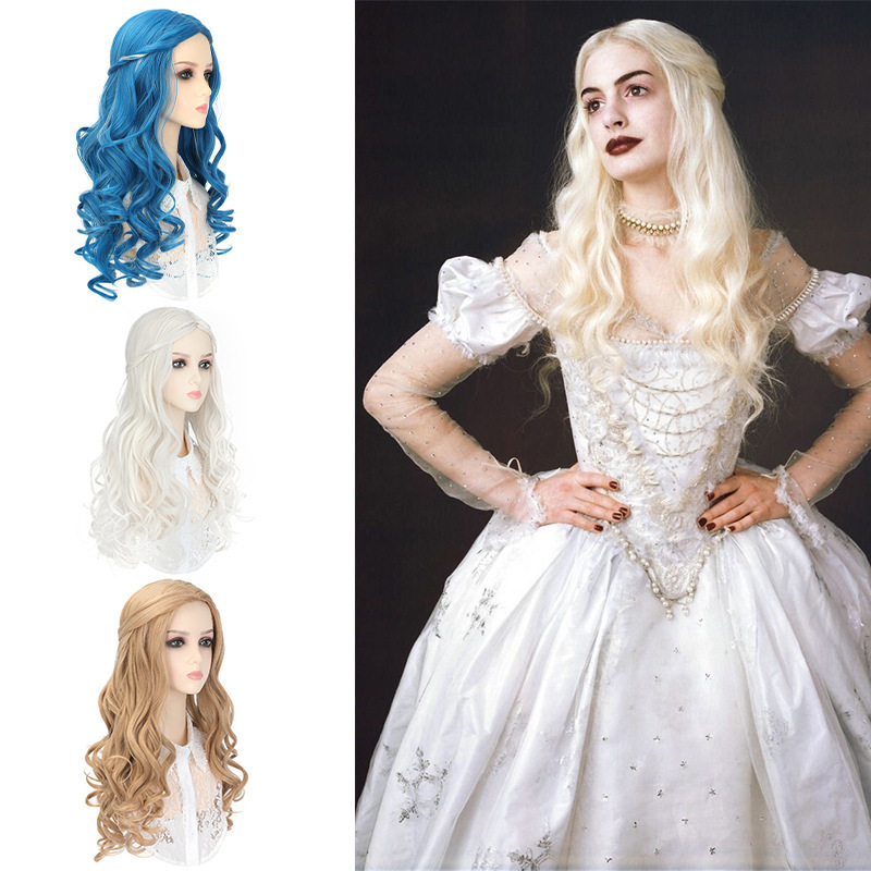 Cosplay Anime Wig Headgear White Queen Alice Universal Big Wavy Long Curly Hair European and American Full Headgear
