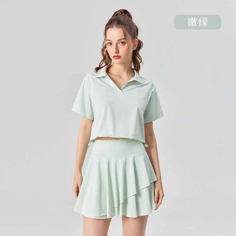 Traje deportivo casual falda verano Mujer nueva protección solar Polo cuello delgado yoga manga corta Camiseta falda conjunto de dos piezas