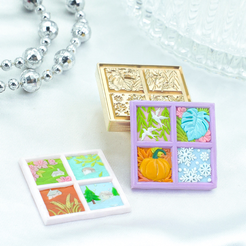 Serie de plantas de color europeo sello de pintura de fuego flor especial-en forma de alivio cubierta de pintura de fuego DIY cuenta de mano decoración de embalaje de regalo