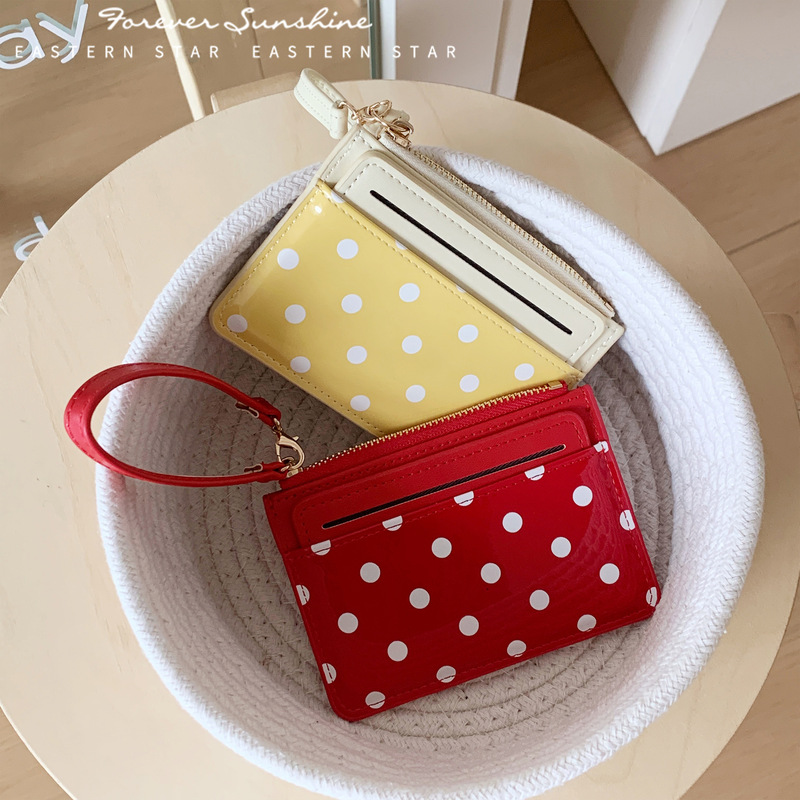 Patent leather polka dot card holder ~ multi-card slot mini wallet, Japanese and Korean style, solid color, cute cartoon storage, high-end coin purse Patent leather polka dot card holder ~ multi-card slot mini wallet, Japanese and Korean style, solid color, cute cartoon storage, high-end coin purse