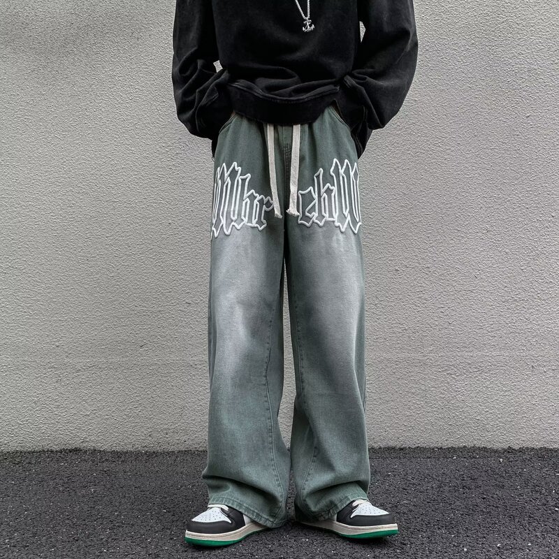 New ins fashionable youth fashionable trousers autumn fashionable fashionable printed elegant men's jeans simple lazy