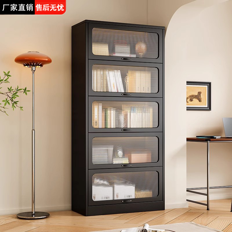 Transparent Dust-Proof Bookcase Floor-Standing Home Living Room Display Storage Locker Changhong Glass Flip Door Multi-Layer Organizing Cabinet