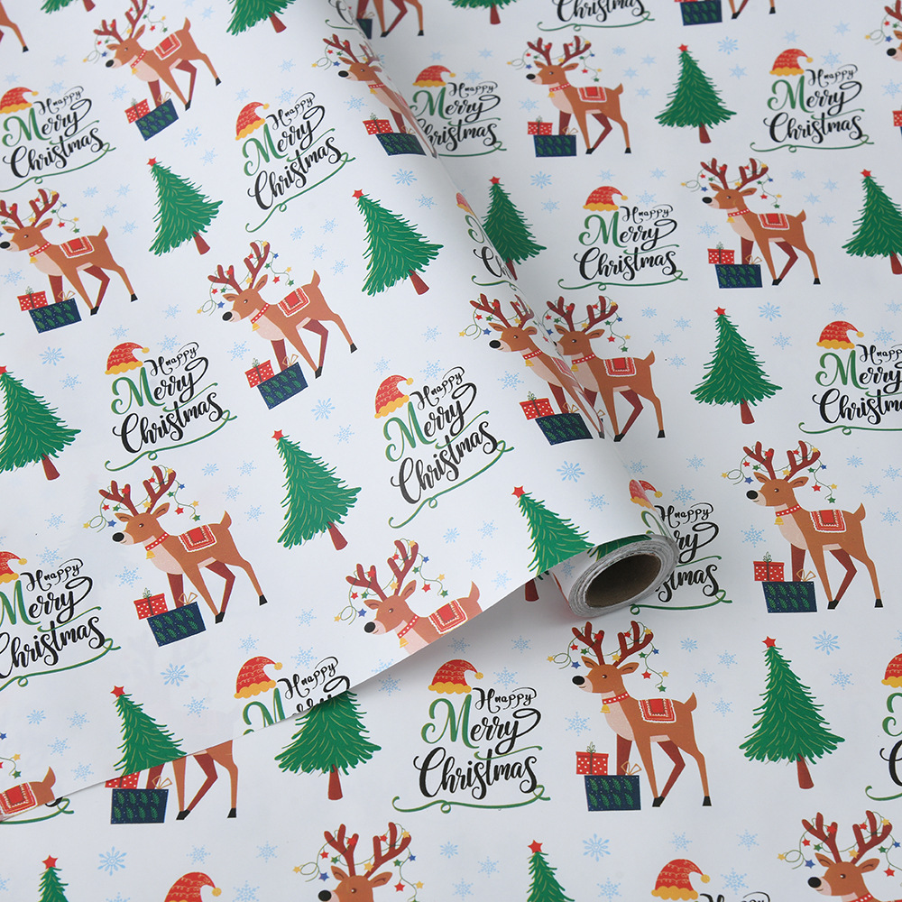 Venta caliente transfronteriza papel estucado de gran tamaño rollo de Navidad papel de regalo caja de regalo de dibujos animados papel de regalo al por mayor