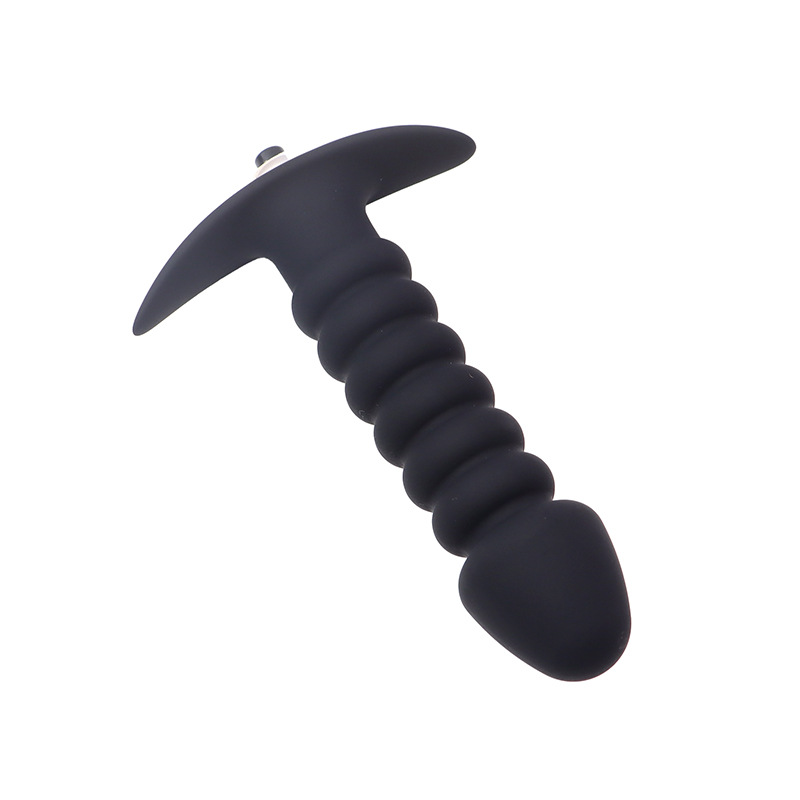 Vibrating Silicone Anal Plug with Ribbed Texture and Button Control — detail image 4