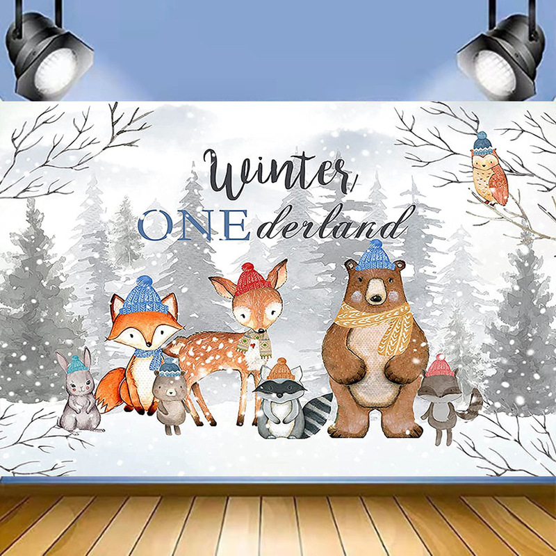 Amazon Bambi Kidsren's Birthday Party Banner Supplies Export Winter Snow Animal Background Cloth Photography