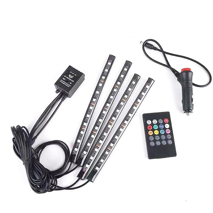 Source Factory Cross-Border Hot-Selling App-Controlled 1-to-4 Car Interior Led Footwell Decorative Ambient Lights with Music Sound Control
