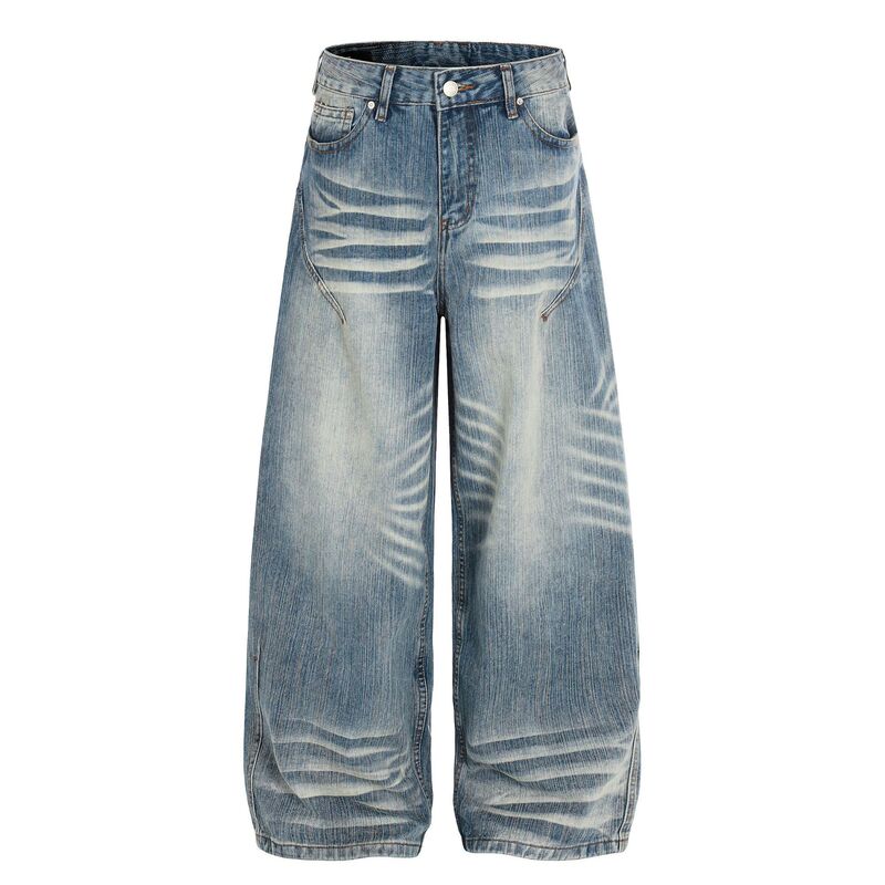 G6917 American High Street Unisex High-End Cow King Cat Whisker Design Men's Loose Casual Scimitar Jeans