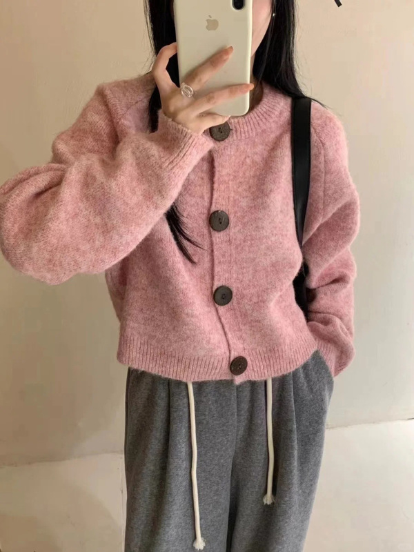韩系慵懒风软糯薄外套女秋2025新款高级感宽松百搭大纽扣开衫上衣|undefined