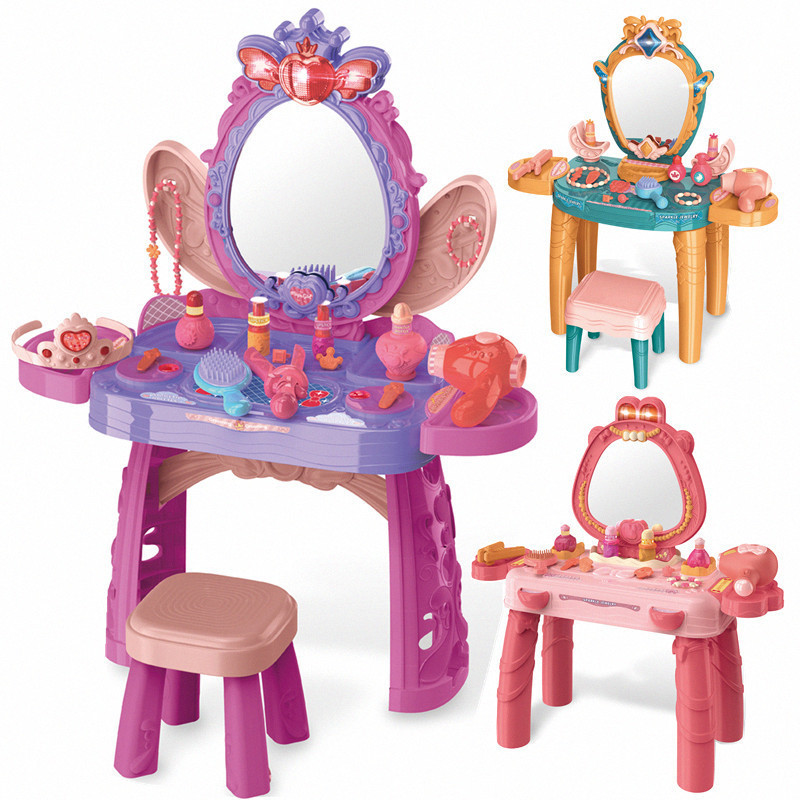 Comercio exterior infantil simulación de inducción de música梳妆台 set de chicas vestir mesa de maquillaje juguetes de maquillaje
