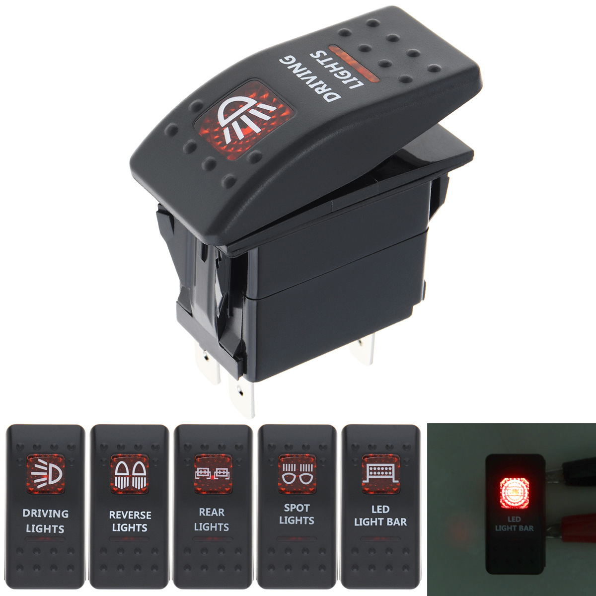 12v20a 5 针摇杆开关控制LED 适用于 汽车游艇单刀单掷开关黑色硬