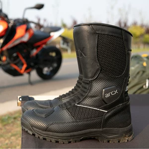 Yakushi L60686/Arcx Nəfəs Alan Qara Motosiklet Çəkmələri, Kişi Yüksək Topuq Çəkmələri