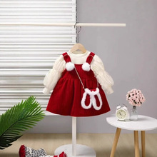 【冬季上新】女童公主新年套装洋气2025加绒加厚连衣裙套装泡泡袖