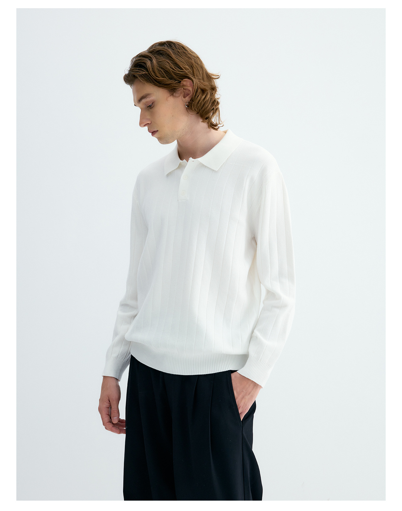 UNF 250g Ribbed Knit Polo Sweater
