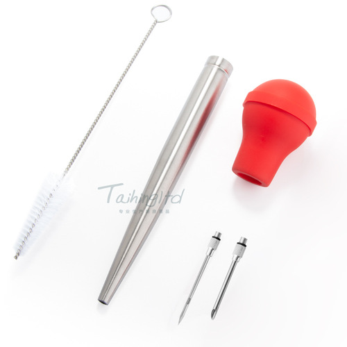 Stainless steel turkey needle seasoning syringe tool barbecue seasoning silicone pump head turkey baster set