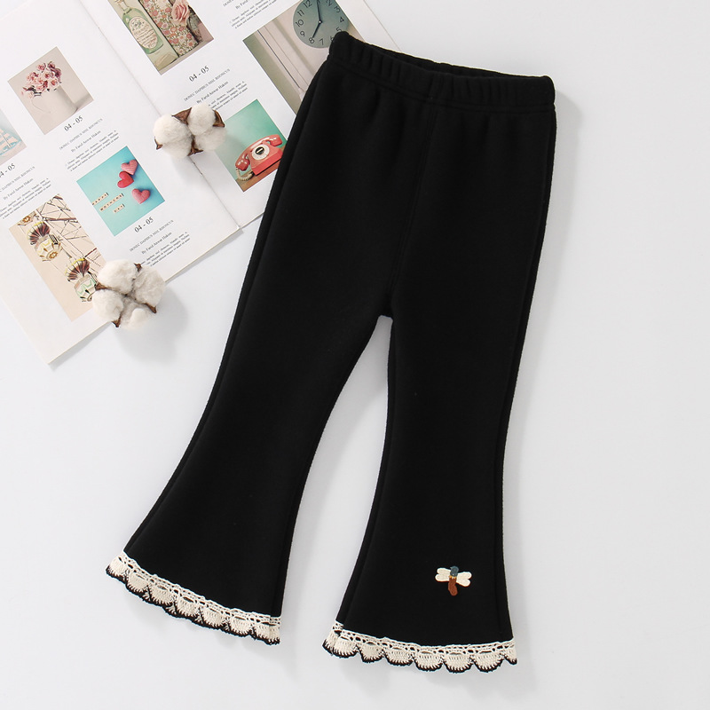 Class A cotton girls' flared pants spring fashionable western style dragonfly lace casual children's leggings wholesale factory