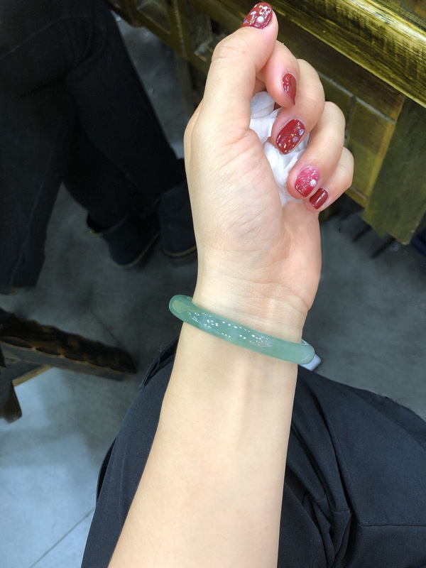 Natural Burmese Jade a Goods Ice Kind Floating Flower Round Strip Jade Bracelet Women Jingle Bracelet Thin Strip Imperial Concubine Bracelet Jade Bracelet