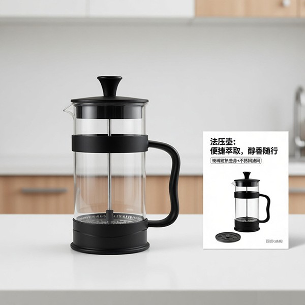 French Press Coffee Pot, Hand-Brewed Press-Type Coffee Filter, Plastic Lid, Household Tea Maker Set, Milk Frother