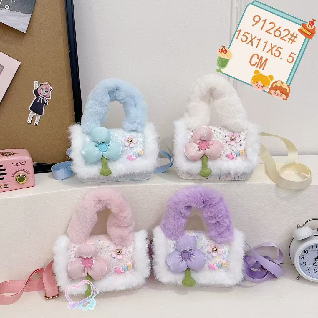 Bolso de peluche, bolso de arco, bolso de princesa, bolso de hombro, bolso de Año Nuevo para chicas, bolso pequeño