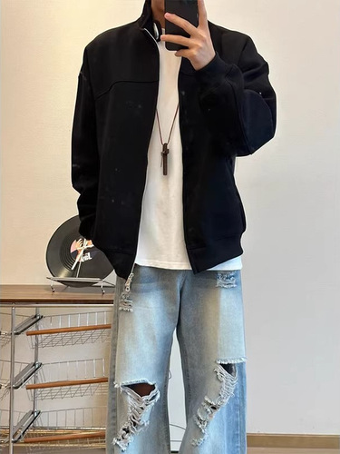 Autumn/Winter New Trend Brand Zipper Hoodie Sweatshirt for Men and Women Heavyweight Stiff Jacket American Retro Casual Sport Coat
