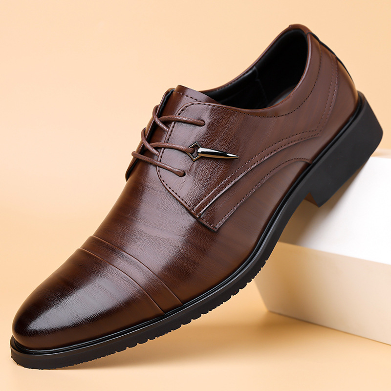 Cross-Border Men's Shoes, Autum Men's Business Casual Formal Leather Shoes, Men's Embossed Fashion British Lace-Up Pointed Shoes